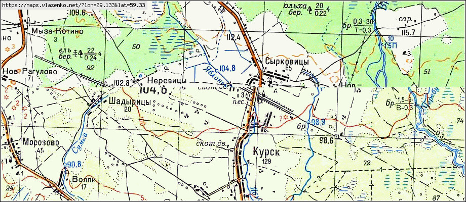 Карта ЛУГОВСКОЕ, Ленинградская область, Лужский район