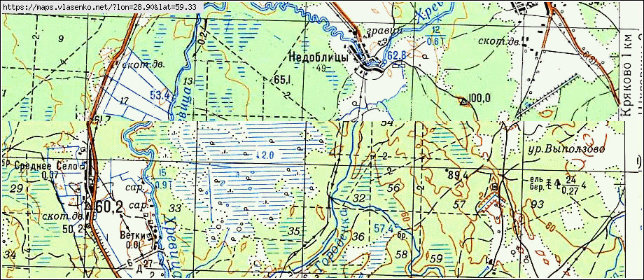 Карта ПОЛОСКИ, Ленинградская область, Сланцевский район