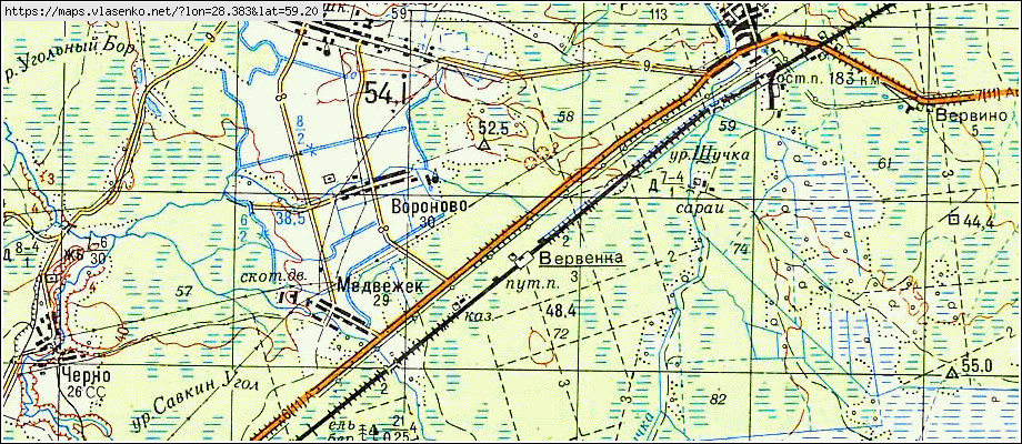 Карта ВЕРВЕНКА, Ленинградская область, Сланцевский район