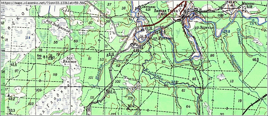 Карта ПЕЧНЕВА, Ленинградская область, Тихвинский район