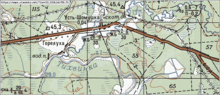 Карта УСТЬ-ШОМУШКА, Ленинградская область, Тихвинский район