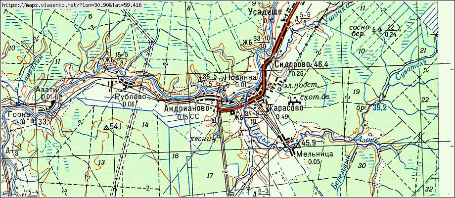 Карта АНДРИАНОВО, Ленинградская область, Тосненский район