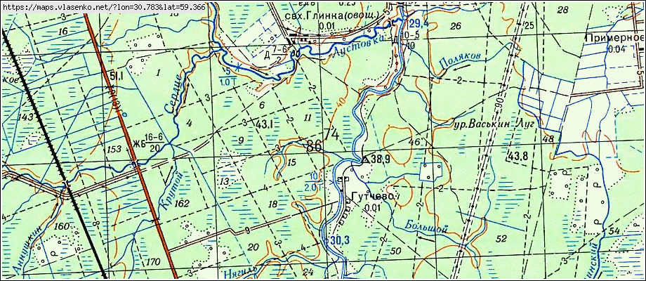 Карта ГУТЧЕВО, Ленинградская область, Тосненский район