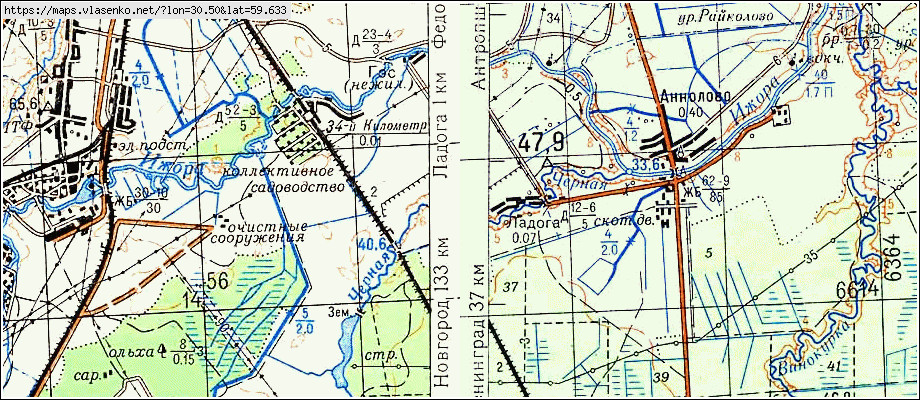 Карта ЛАДОГА, Ленинградская область, Тосненский район