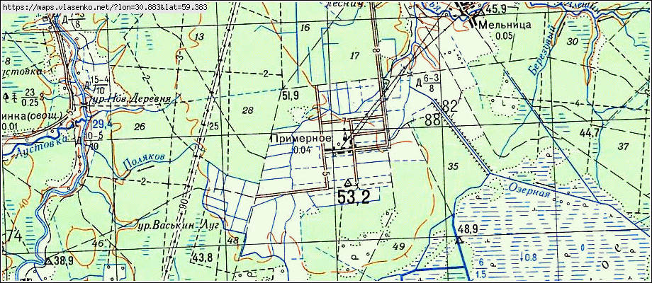 Карта ПРИМЕРНОЕ, Ленинградская область, Тосненский район