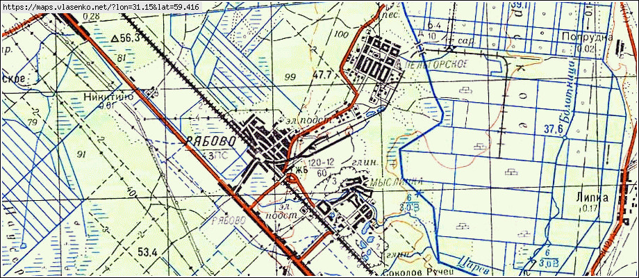 Карта РЯБОВО, Ленинградская область, Тосненский район