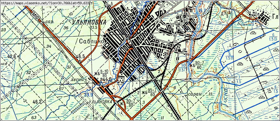 Карта УЛЬЯНОВКА, Ленинградская область, Тосненский район
