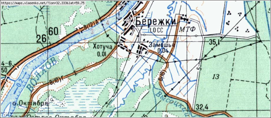 Карта БЕРЕЖКИ, Ленинградская область, Волховский район