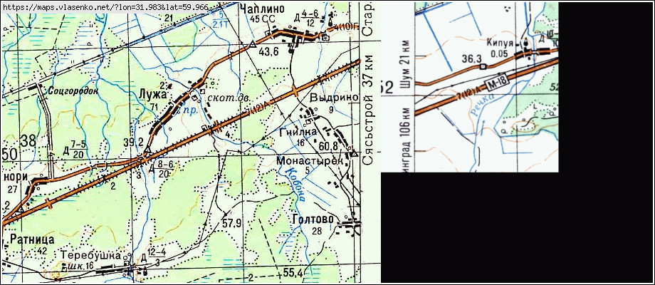 Карта ВЫДРИНО, Ленинградская область, Волховский район