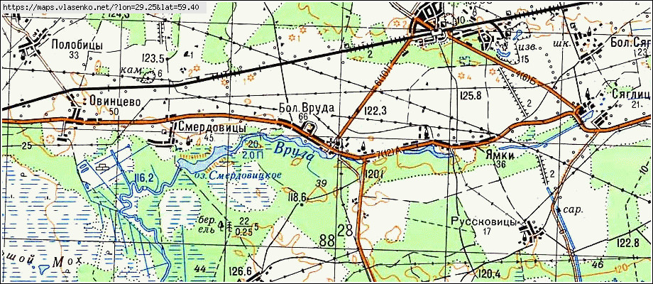 Карта БОЛЬШАЯ ВРУДА, Ленинградская область, Волосовский район