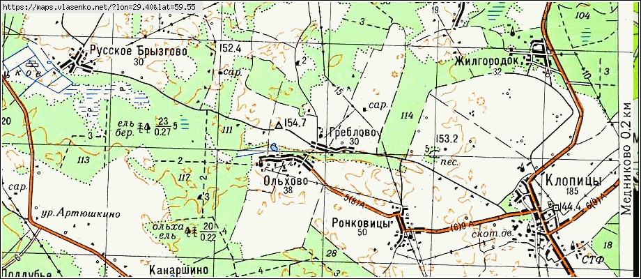 Карта ГРЕБЛЕВО, Ленинградская область, Волосовский район