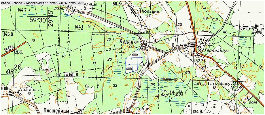 Карта ХУДАНКИ, Ленинградская область, Волосовский район