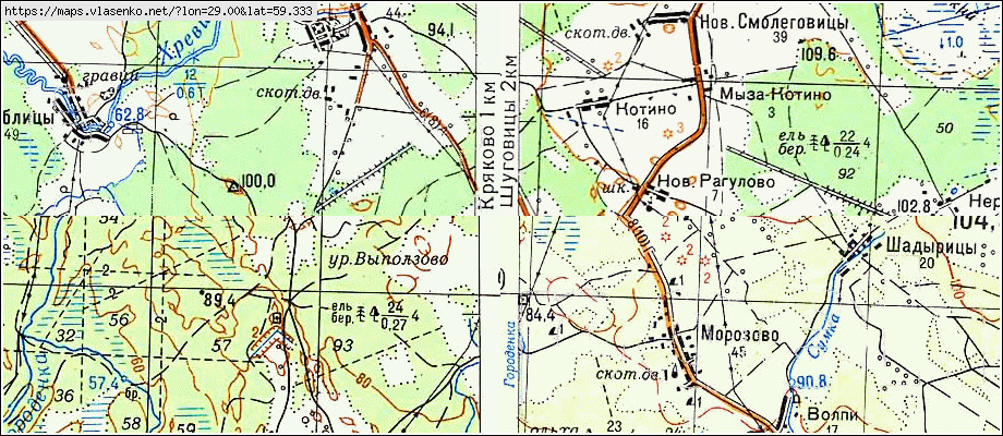 Карта КРЯКОВО, Ленинградская область, Волосовский район