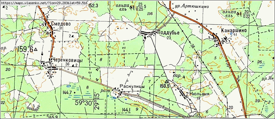 Карта ПОДДУБЬЕ, Ленинградская область, Волосовский район