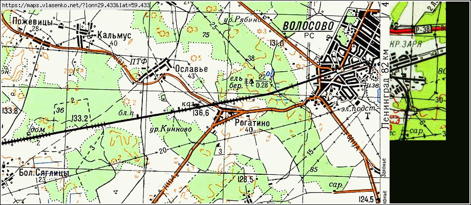 Карта РОГАТИНО, Ленинградская область, Волосовский район