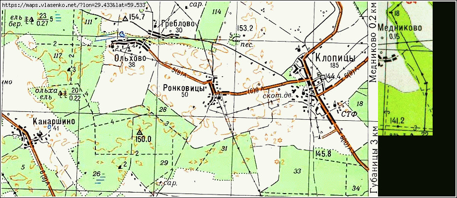 Карта РОНКОВИЦЫ, Ленинградская область, Волосовский район