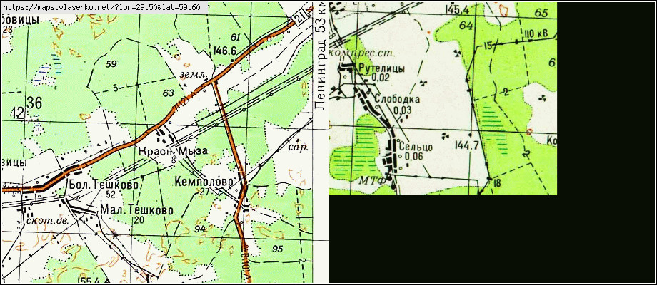 Карта РУТЕЛИЦЫ, Ленинградская область, Волосовский район