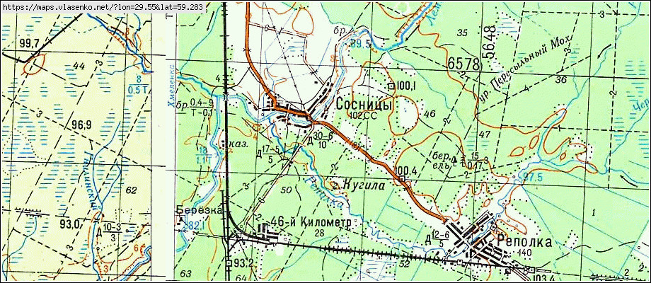 Карта СОСНИЦЫ, Ленинградская область, Волосовский район