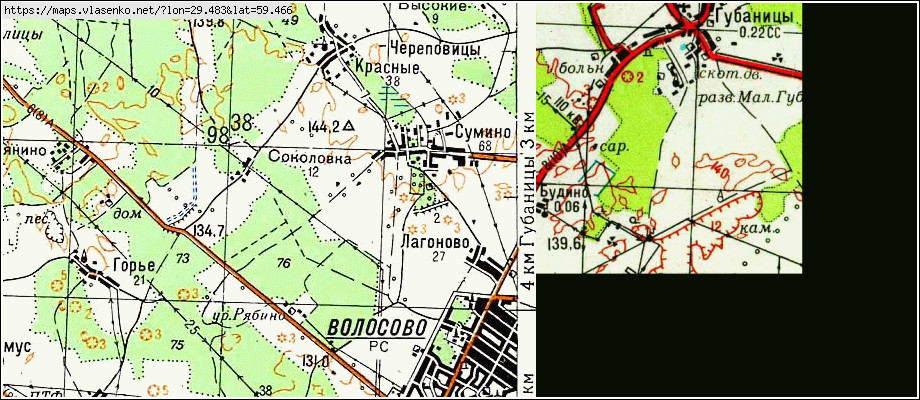 Карта СУМИНО, Ленинградская область, Волосовский район