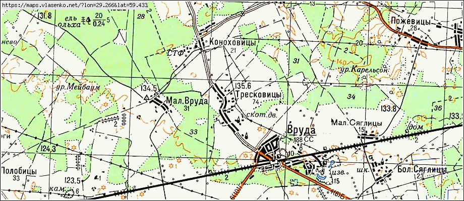 Карта ТРЕСКОВИЦЫ, Ленинградская область, Волосовский район