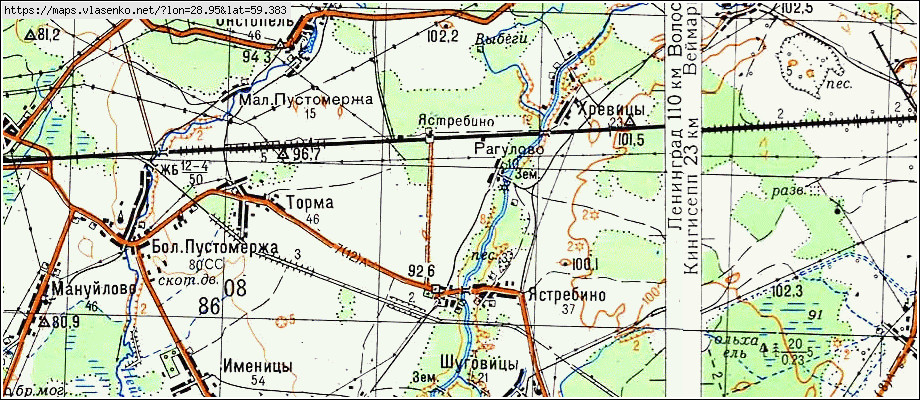 Карта ЯСТРЕБИНО, Ленинградская область, Волосовский район