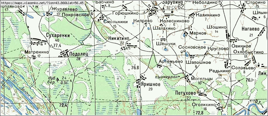 Карта городецкого района нижегородской области с деревнями и дорогами