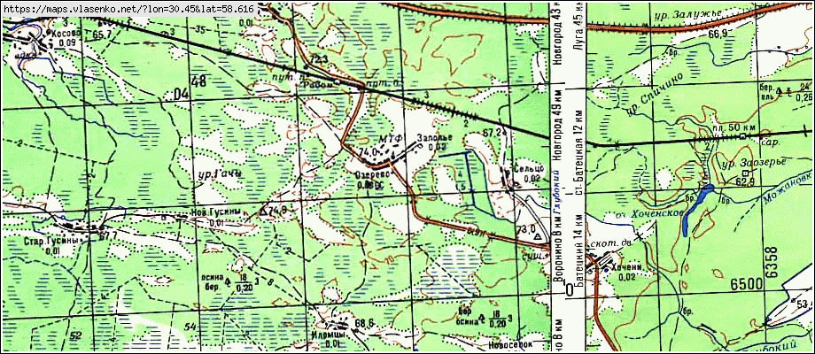 Карта ОЗЕРОВО, Новгородская область, Батецкий район