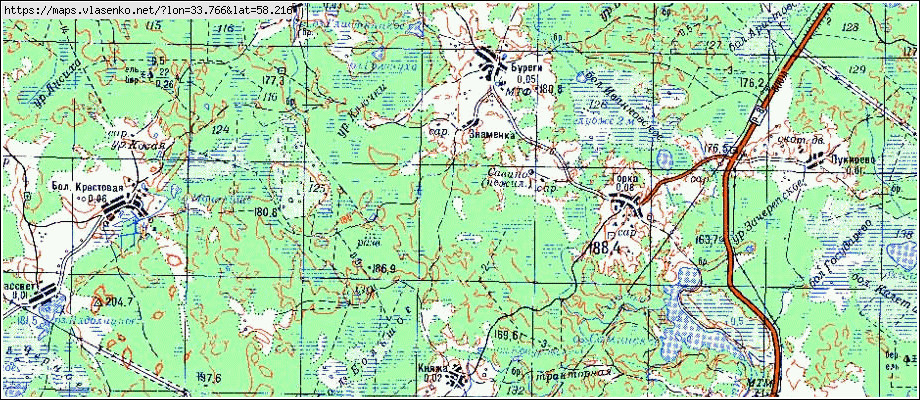 Карта ЗНАМЕНКА, Новгородская область, Боровичский район