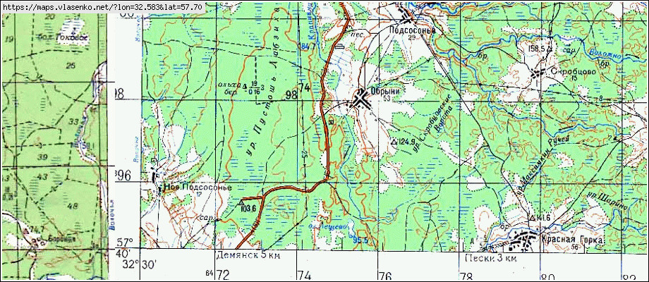 Карта ОБРЫНИ, Новгородская область, Демянский район