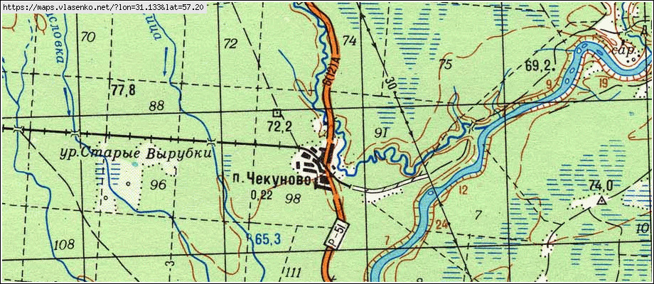 Карта ЧЕКУНОВО, Новгородская область, Холмский район