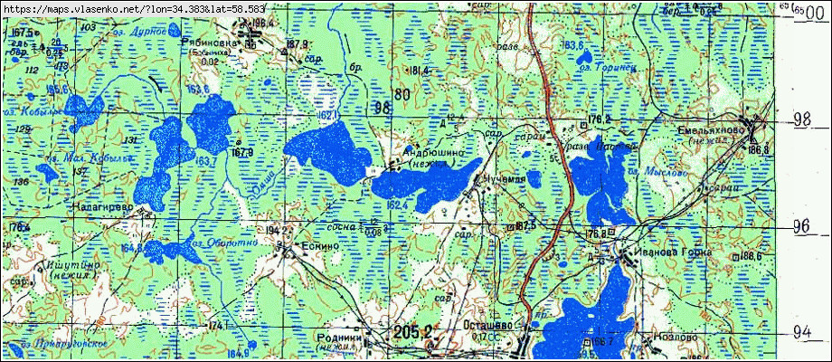 Карта АНДРЮШИНО, Новгородская область, Мошенской район