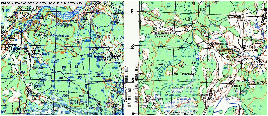 Карта КОЛЬЦОВО, Новгородская область, Мошенской район