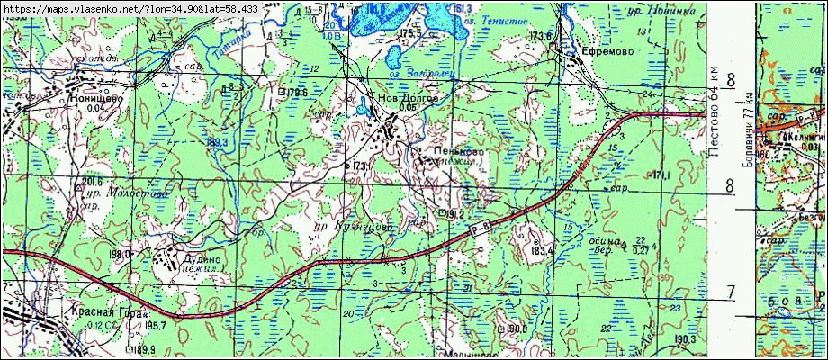 Карта НОВОЕ ДОЛГОЕ, Новгородская область, Мошенской район