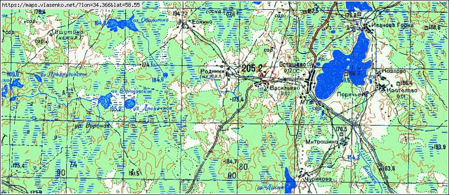 Карта РОДНИКИ, Новгородская область, Мошенской район