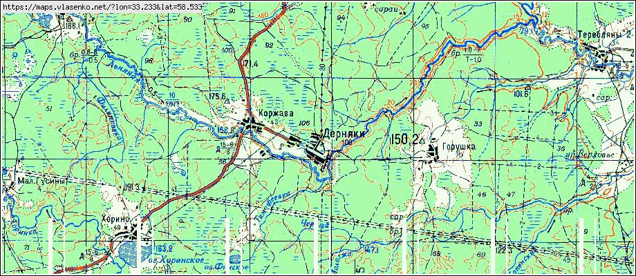 Карта ДЕРНЯКИ, Новгородская область, Окуловский район