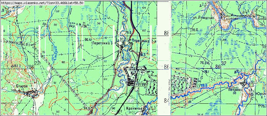 Карта ПЕРЕТЕНКА 1-Я, Новгородская область, Окуловский район