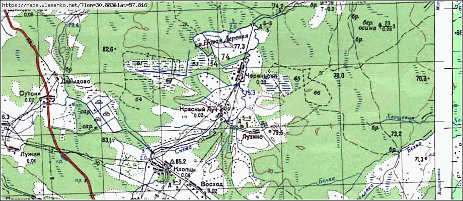 Карта КРАСНЫЙ ЛУЧ, Новгородская область, Волотовский район