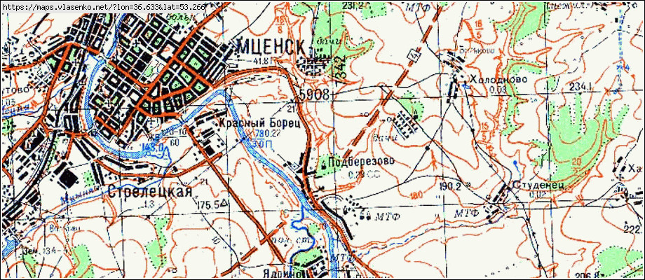 Карта мценского района орловской области подробная с деревнями и дорогами