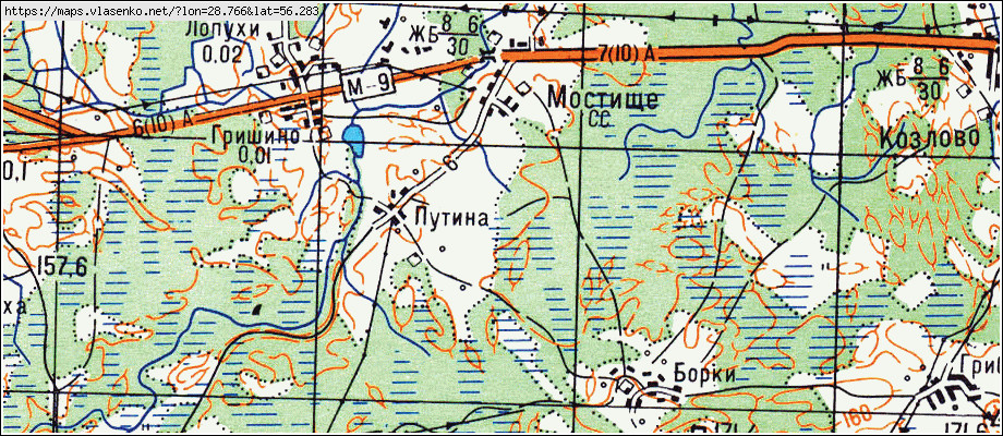 Карта МОСТИЩЕ, Псковская область, Себежский район