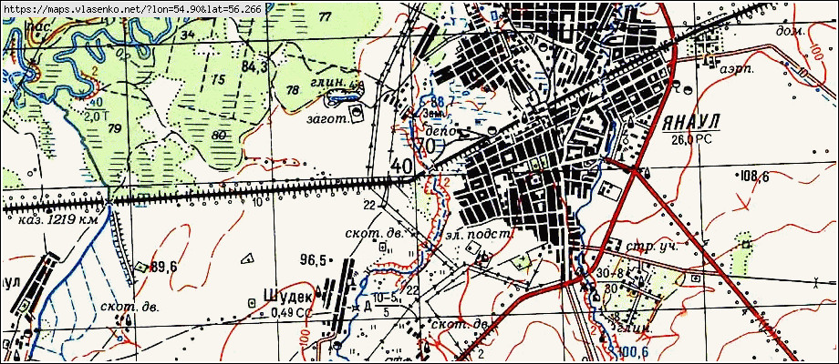 Карта ЯНАУЛ, Республика Башкортостан область, Янаульский район