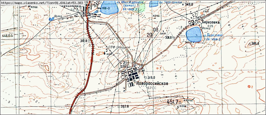 Карта НОВОРОССИЙСКОЕ, Республика Хакасия область, Алтайский район