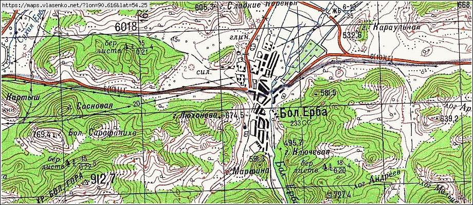 Карта БОЛЬШАЯ ЕРБА, Республика Хакасия область, Боградский район