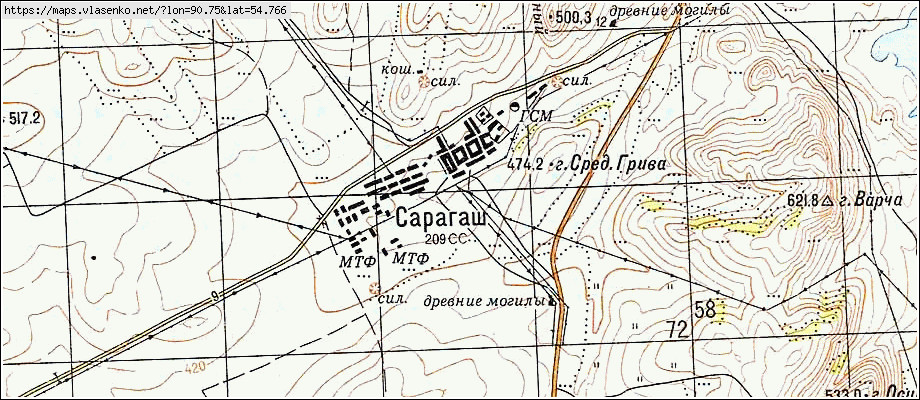 Карта САРАГАШ, Республика Хакасия область, Боградский район