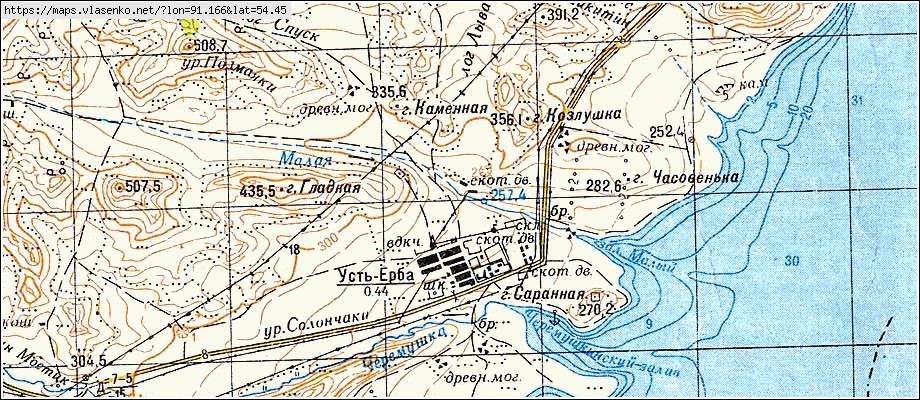 Карта УСТЬ-ЕРБА, Республика Хакасия область, Боградский район