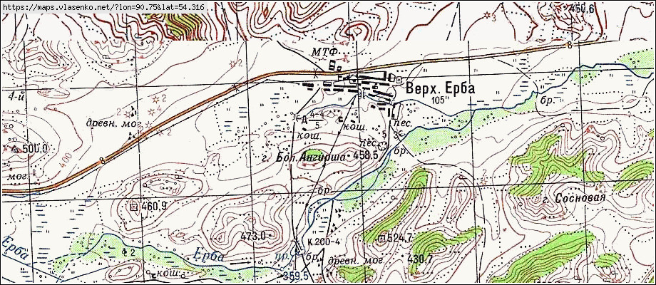 Карта ВЕРХНЯЯ ЕРБА, Республика Хакасия область, Боградский район