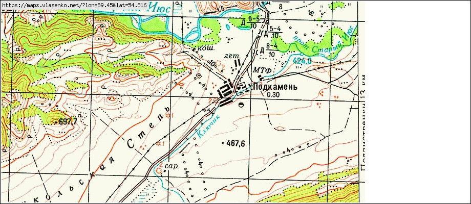 Карта ПОДКАМЕНЬ, Республика Хакасия область, Орджоникидзевский район