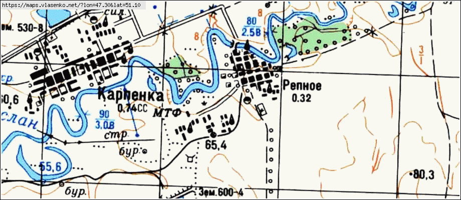 Карта РЕПНОЕ, Саратовская область, Краснокутский район