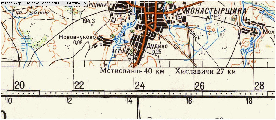 Карта монастырщинского района