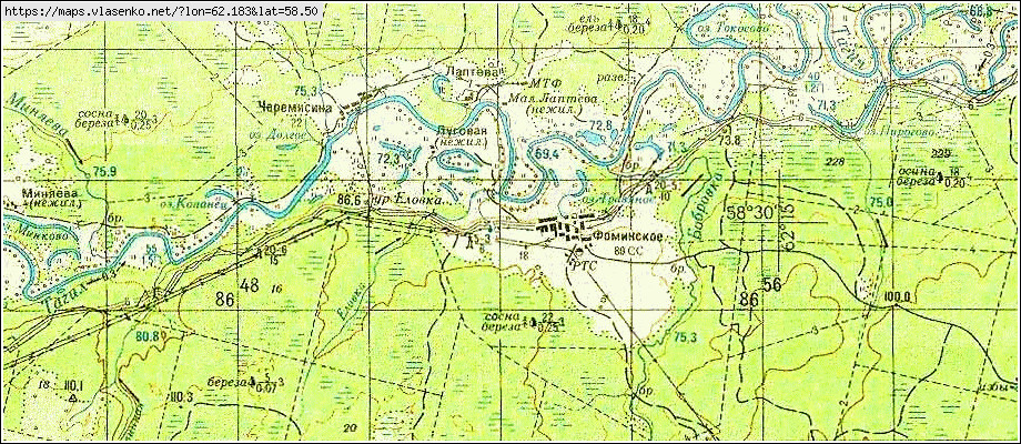 Карта ФОМИНСКОЕ, Свердловская область, Алапаевский район