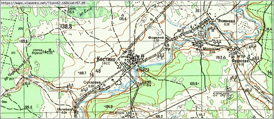 Карта КОСТИНО, Свердловская область, Алапаевский район